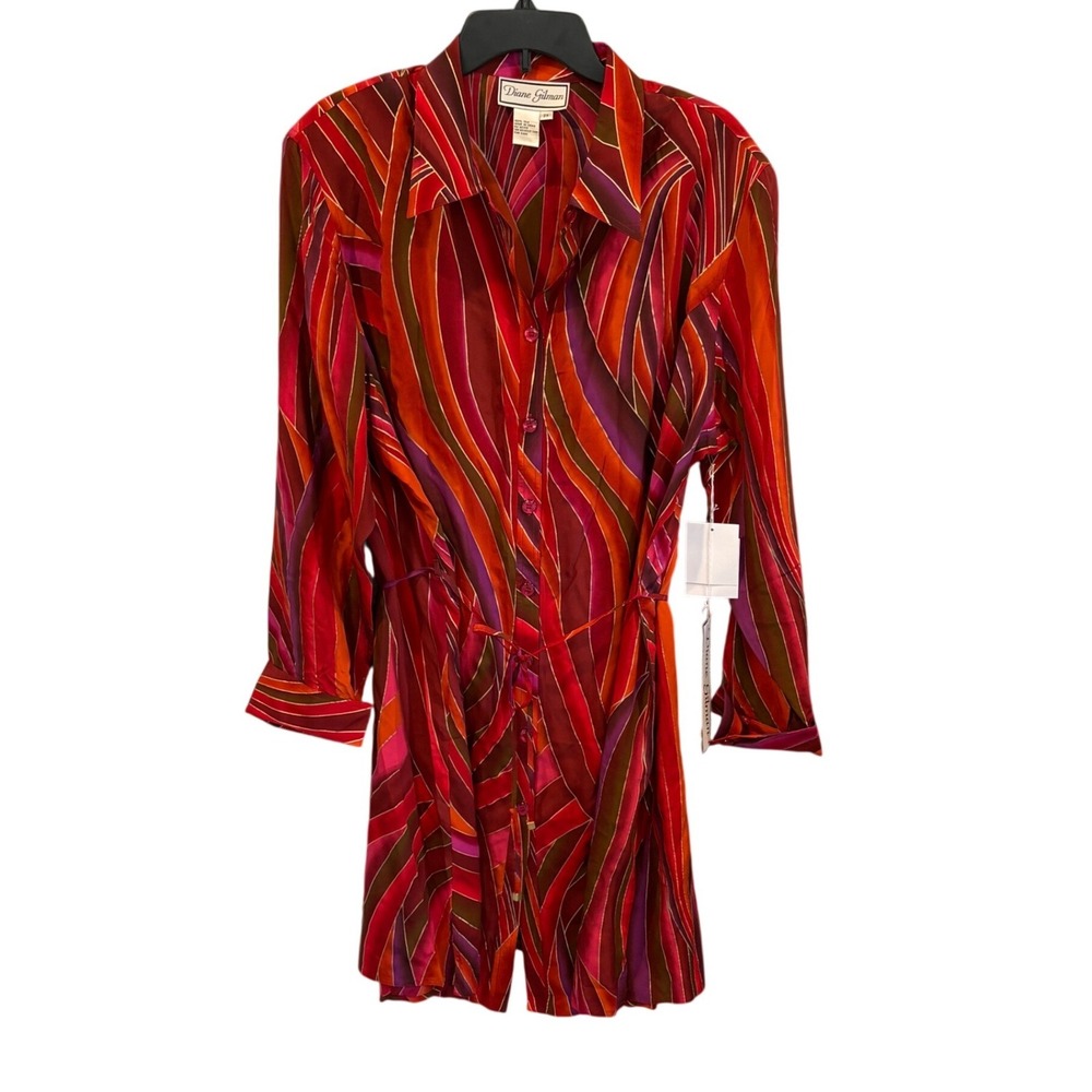 VTG Deadstock 100% Silk Diane Gilman Shirt Dress Tunic 2X Metallic Art to Wear